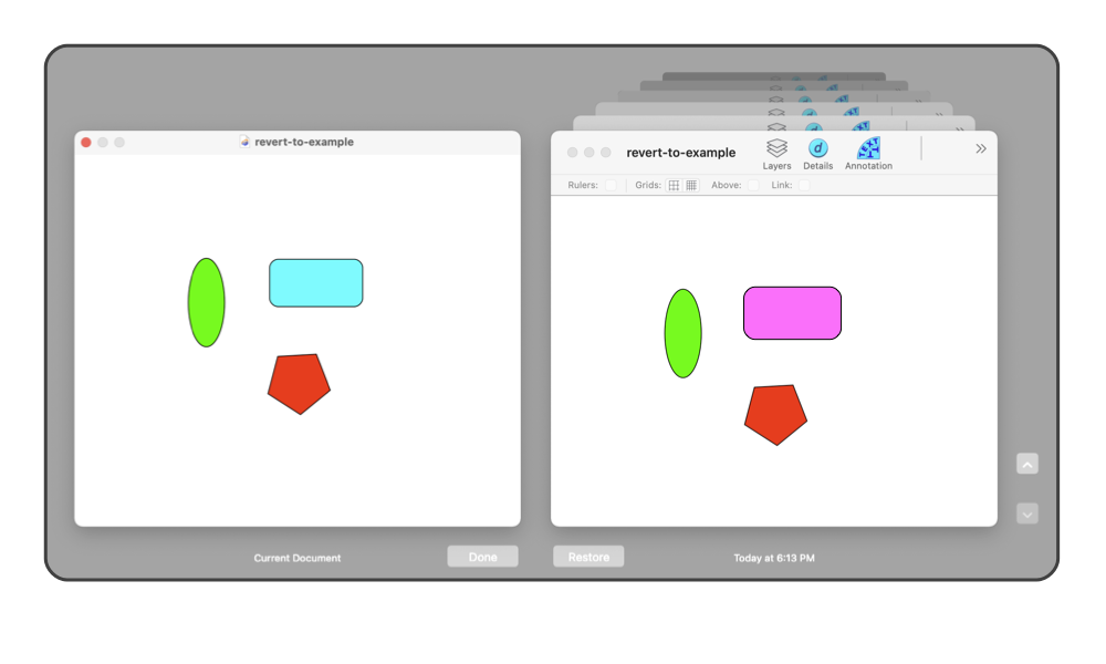 EazyDraw Revert To using macOS Time Machine presentation.