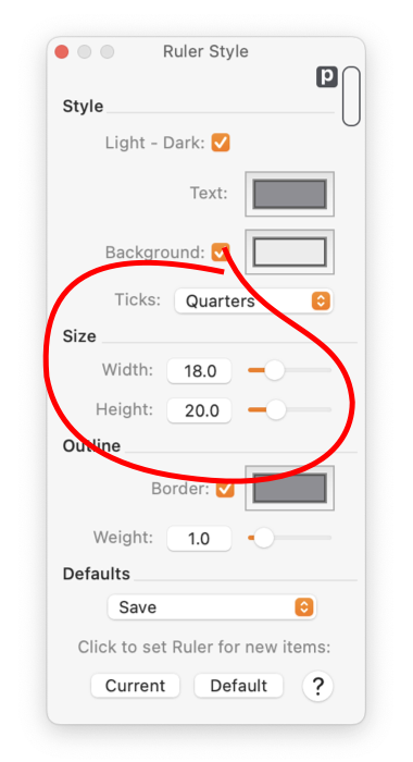 EazyDraw Ruler Style Size