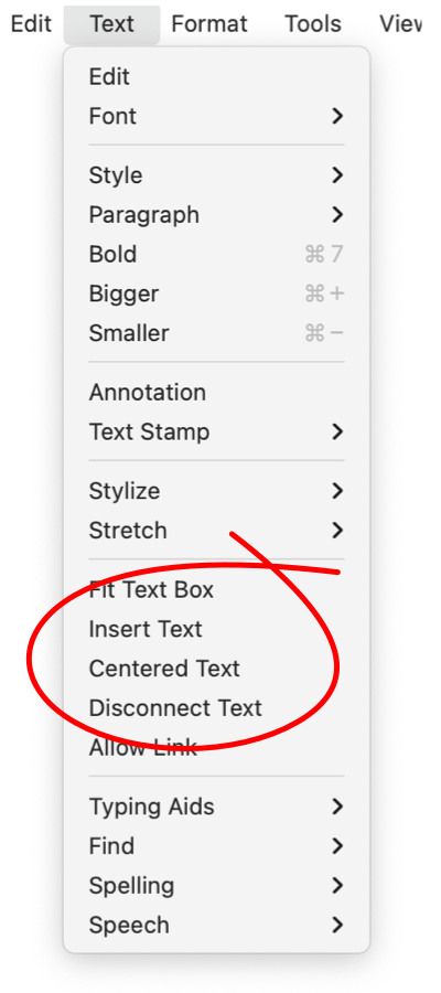 EazyDraw text adjust menu.
