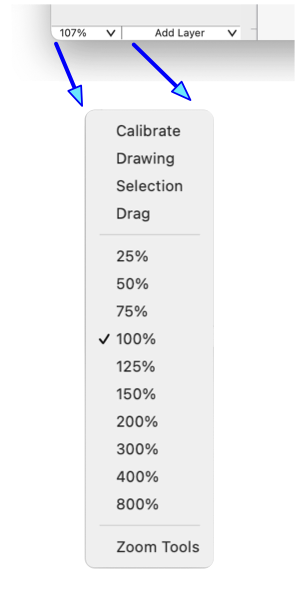 EazyDraw draing window zoom menu.