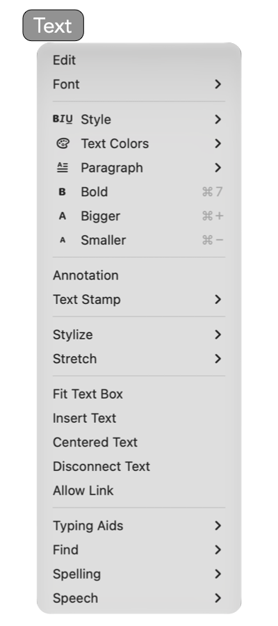 EazyDraw text main menu.